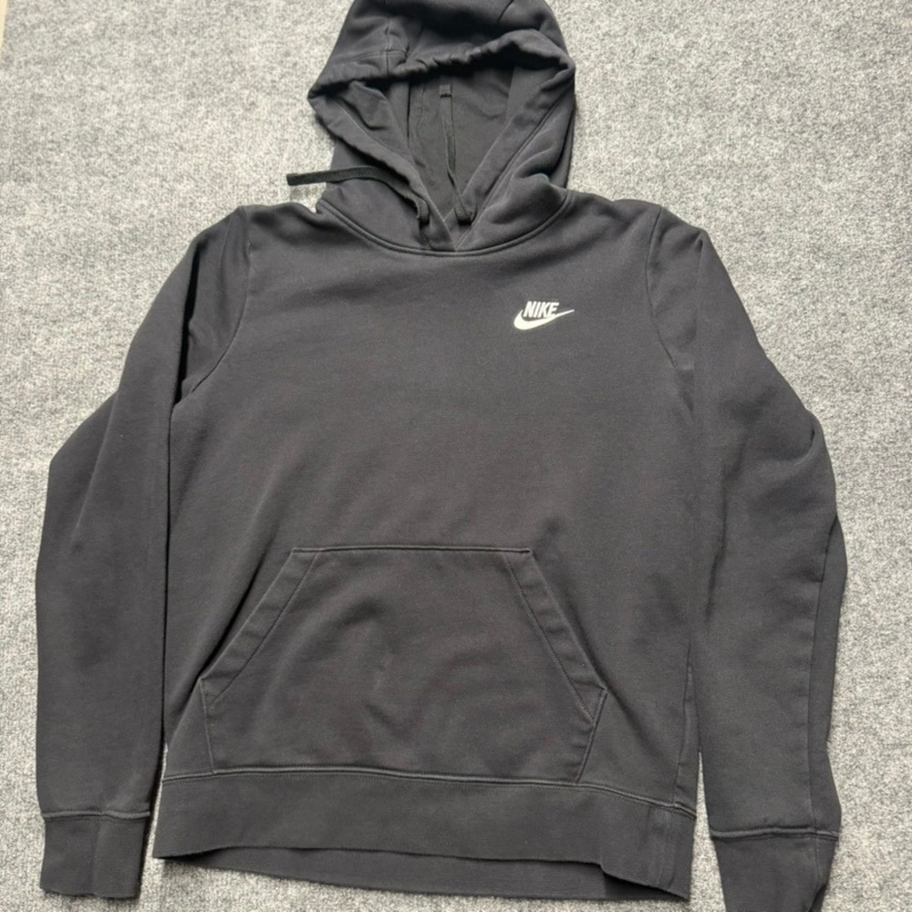 Nike Mens Sportswear Club Fleece Pullover Hoodie Black White Logo Size Small